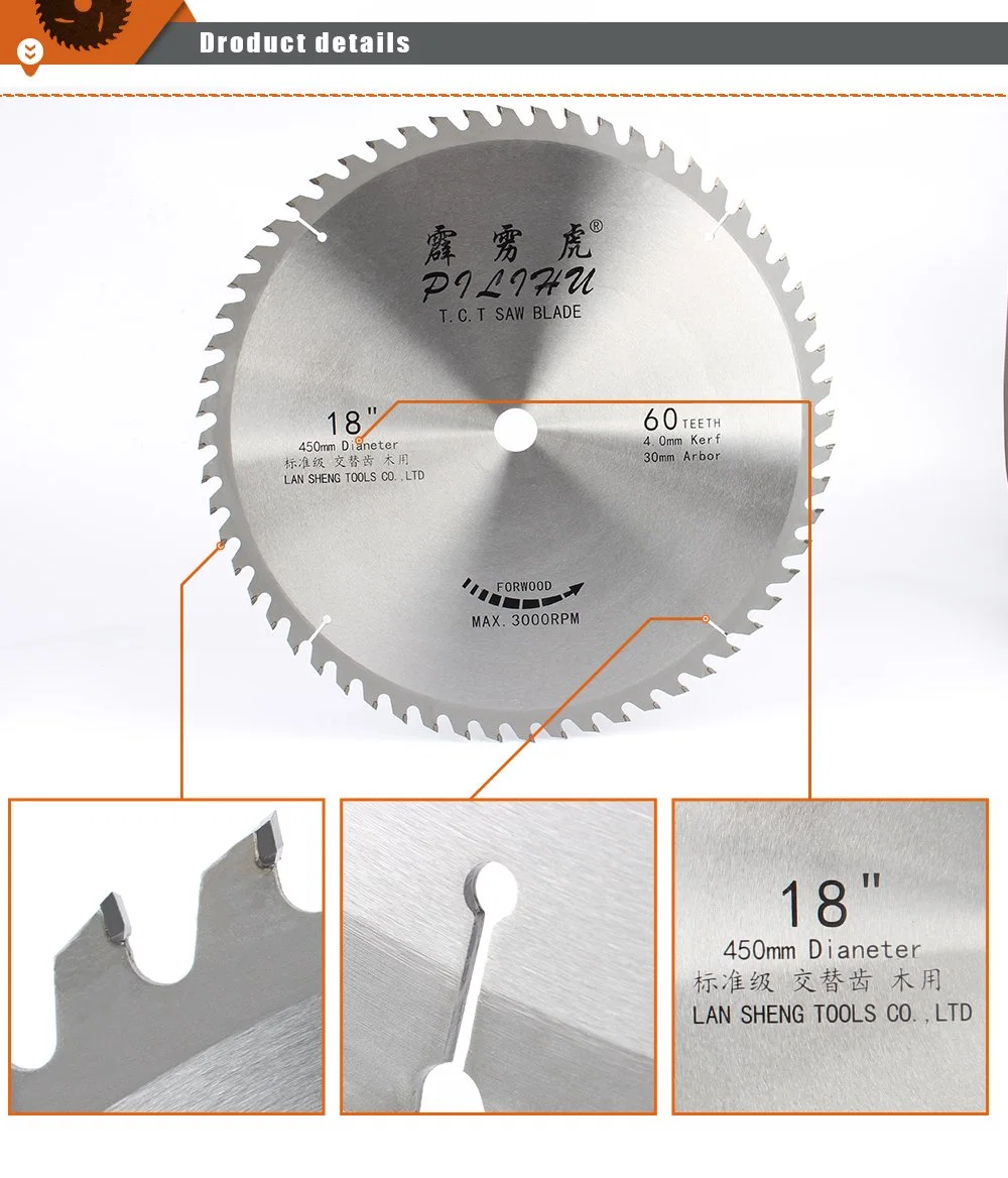 Pilihu 18inch 60t Tungsten Carbide Tct Circular Saw Blade for Cutting Wood